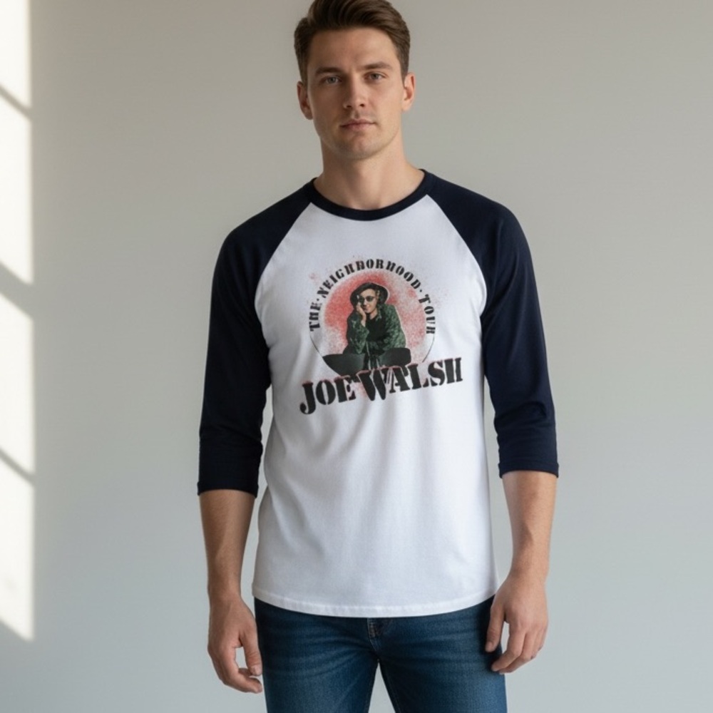 Joe Walsh 1981 Vintage Black and White Raglan Sleeve Tee with Vintage Graphic